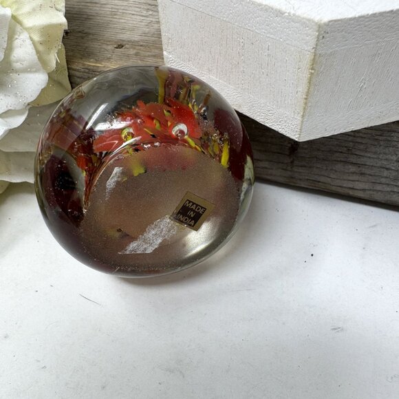 Handcrafted Glass Paperweight With Embedded Colorful Floral Design - Picture 8 of 9